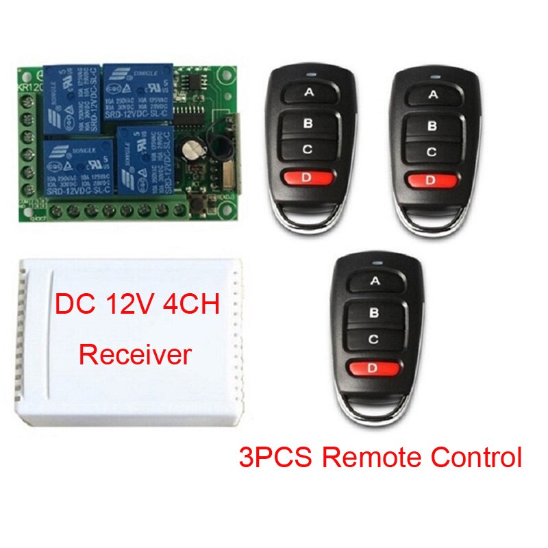 433MHz Universal Wireless Remote Control DC 12V 4CH Relay Receiver Module RF Switch 4 Button Remote Control