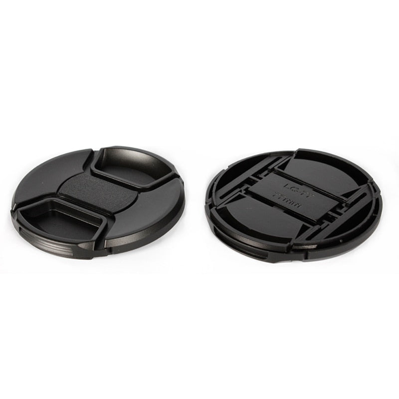 Front Lens Cap Center Pinch Cover Snap-on with cord for Canon, Nikon, Pentax and Sony