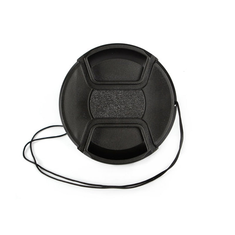 Front Lens Cap Center Pinch Cover Snap-on with cord for Canon, Nikon, Pentax and Sony