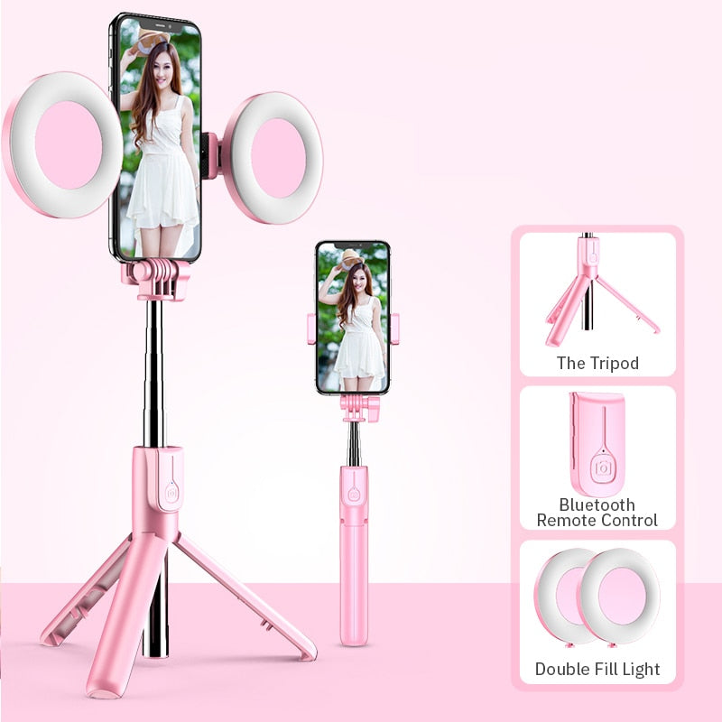 4 in 1 Wireless bluetooth Selfie Stick LED Ring light Extendable Handheld Monopod Live Tripod