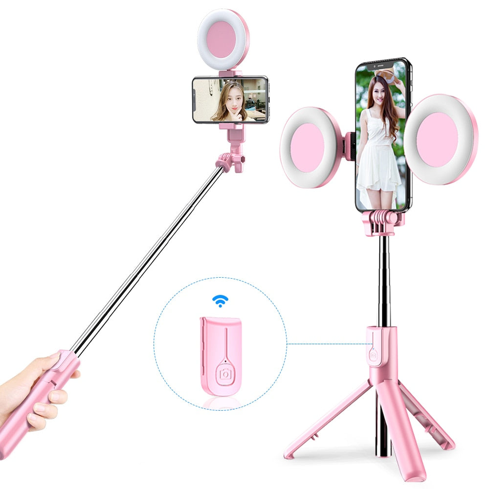 4 in 1 Wireless bluetooth Selfie Stick LED Ring light Extendable Handheld Monopod Live Tripod