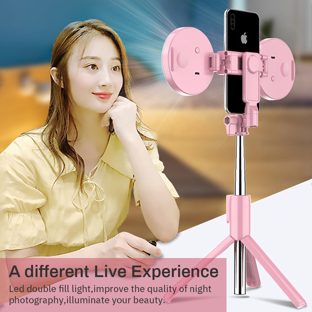 4 in 1 Wireless bluetooth Selfie Stick LED Ring light Extendable Handheld Monopod Live Tripod