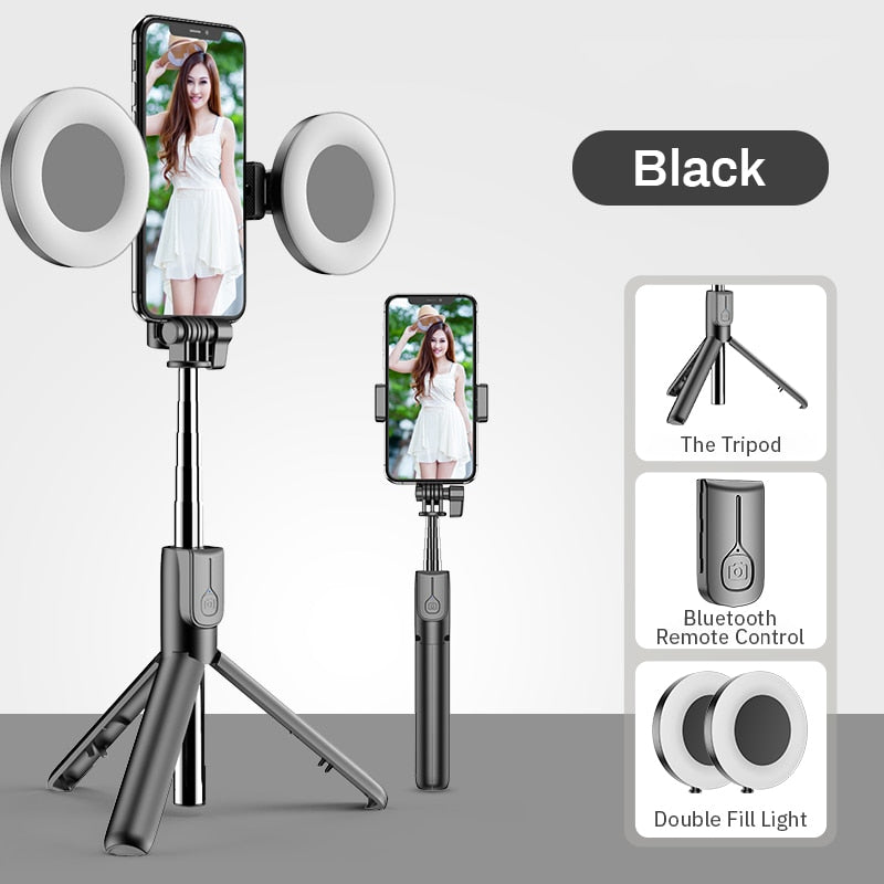 4 in 1 Wireless bluetooth Selfie Stick LED Ring light Extendable Handheld Monopod Live Tripod