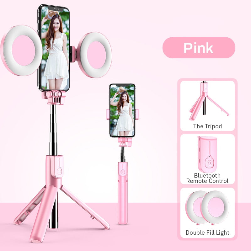 4 in 1 Wireless bluetooth Selfie Stick LED Ring light Extendable Handheld Monopod Live Tripod