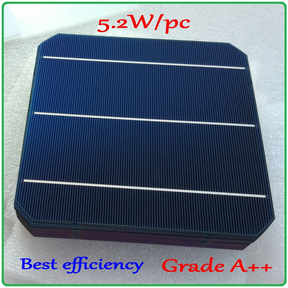 5.2W 156mm monocrystalline Mono solar cell 6x6'+enough PV Ribbon(10m Tab Wire+3m Busbar Wire) for