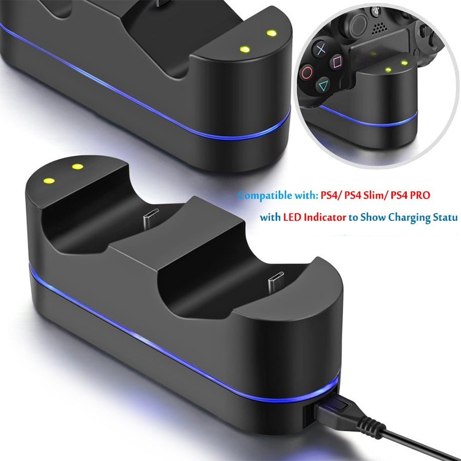 5V PS4 LED Indicator Dual USB Controller Fast Charging Station Dock Charger &amp; 4 Thumbstick