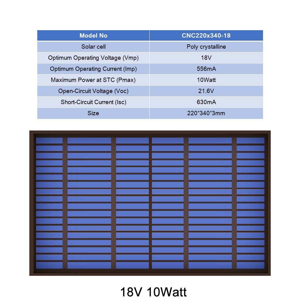 6/9/18V 10Watt 10W Solar Panel Standard PET polycrystalline Silicon charge 10W Battery Charge Module