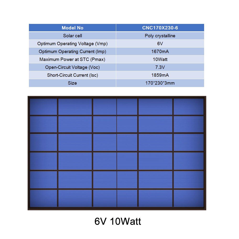 6/9/18V 10Watt 10W Solar Panel Standard PET polycrystalline Silicon charge 10W Battery Charge Module