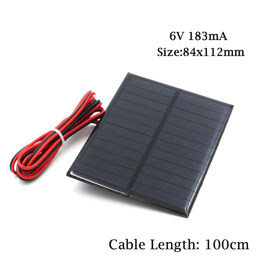 6V Solar Panel with 30/100/200cm wire Mini Solar System DIY For Battery Cell Phone Charger 0.6W 1W