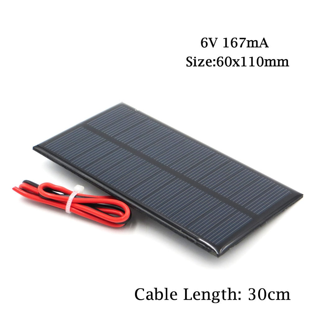 6V Solar Panel with 30/100/200cm wire Mini Solar System DIY For Battery Cell Phone Charger 0.6W 1W