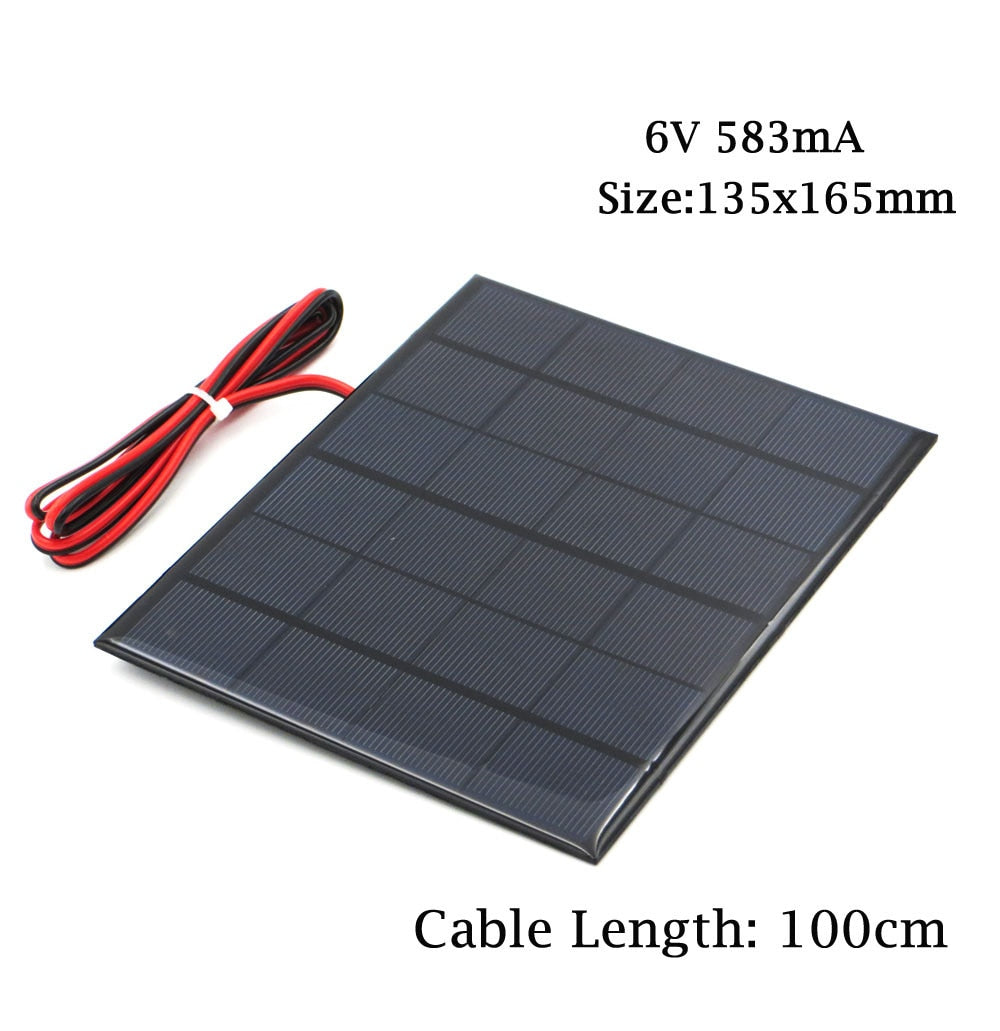 6V Solar Panel with 30/100/200cm wire Mini Solar System DIY For Battery Cell Phone Charger 0.6W 1W