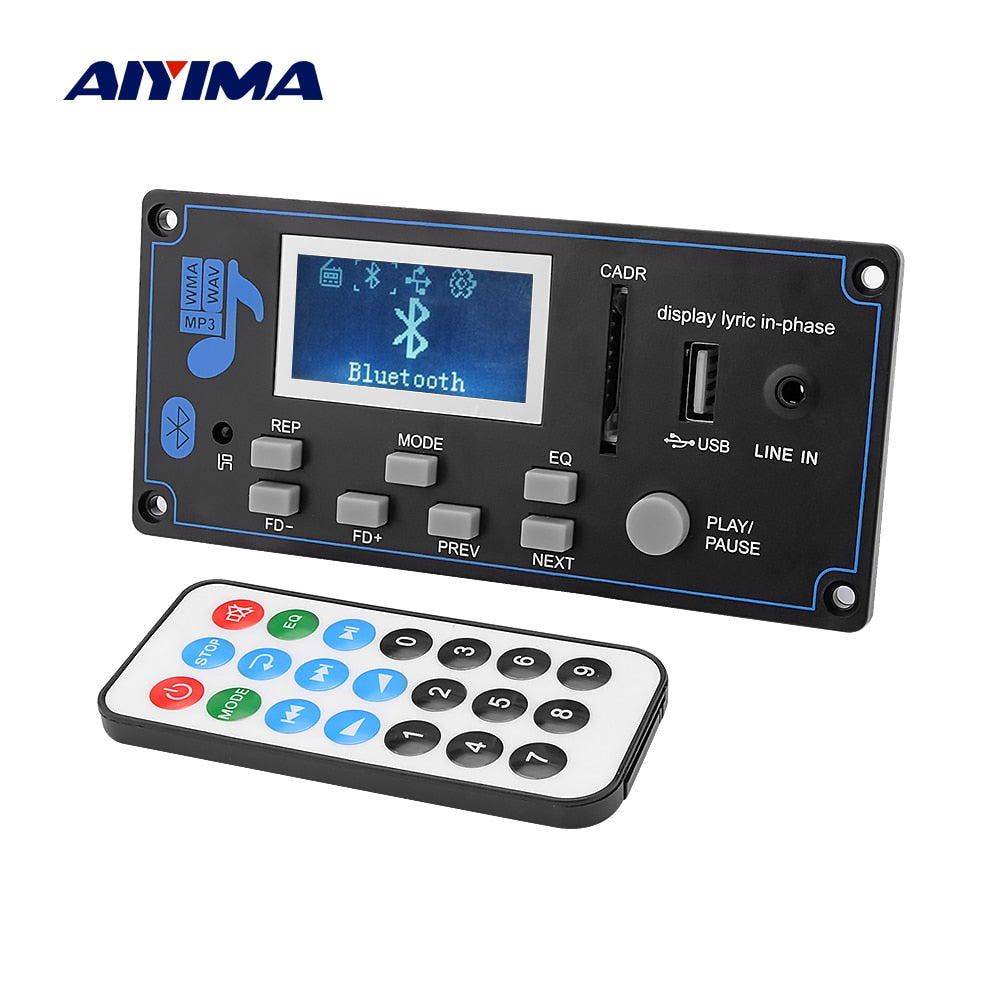 AIYIMA 12V LCD Bluetooth MP3 Decoder Board WAV WMA Decoding MP3 Player Audio Module Support FM Radio AUX USB