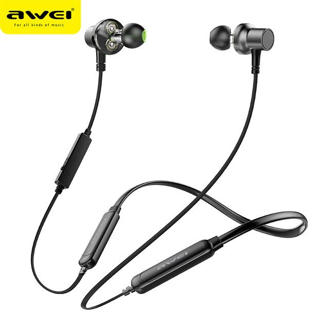 AWEI G20BLS Wireless Bluetooth Earphone Headphones With Microphone Dual Driver Noise Cancel Headset