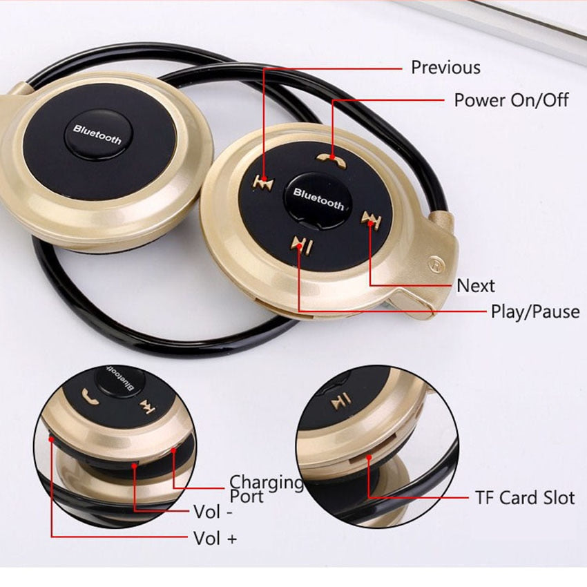 Wireless Bluetooth Headphones Mp3 Music Player Headset Earpiece Micro SD Card Slot Handsfree Mic