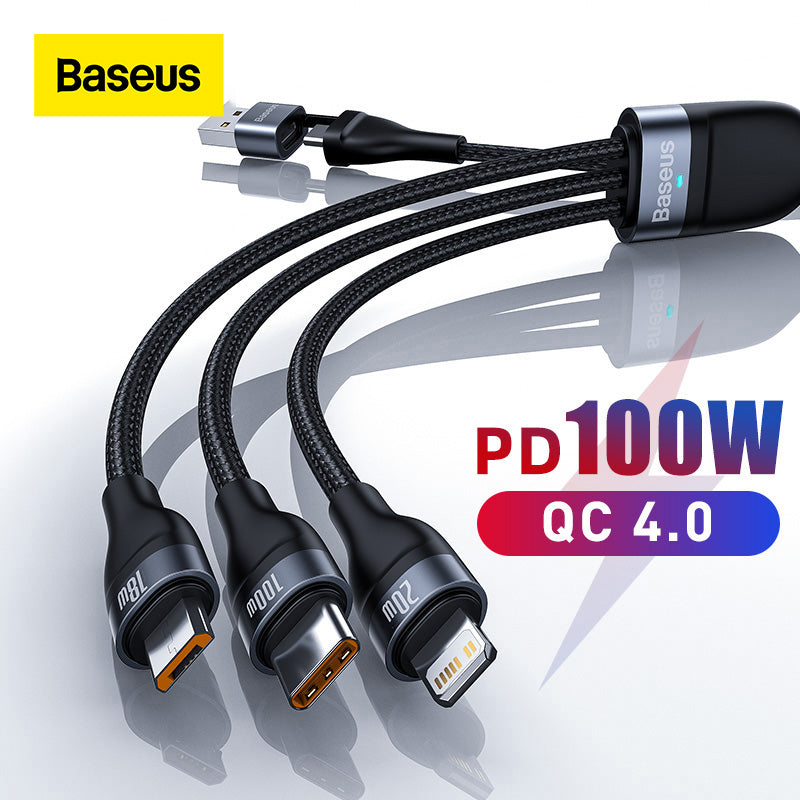 Baseus 3 in 1 USB C Cable for iPhone 13 12 Pro 11 XR Charger Cable 100W Micro USB Type C Cable