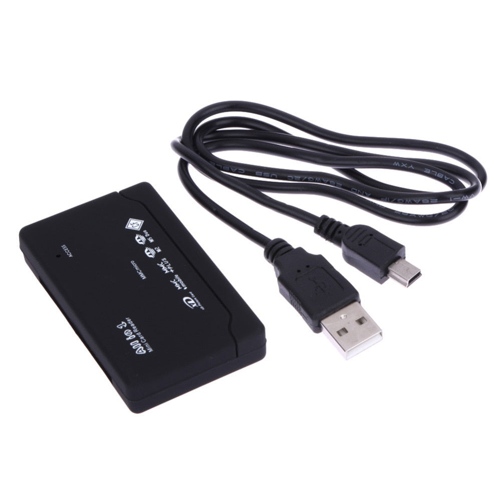 Black All in One Memory Card Reader USB External Cardreader SD SDHC Mini Micro M2 MMC XD CF Reader