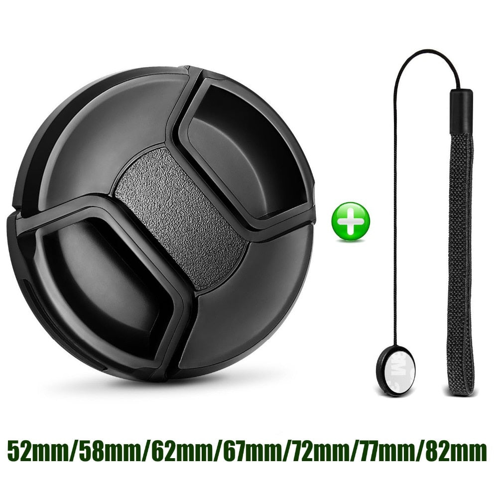 Camera Lens Cap Protection Cover 52MM 55MM 58MM 62MM 67MM 72MM 77MM 82MM Anti-lost Rope for Canon