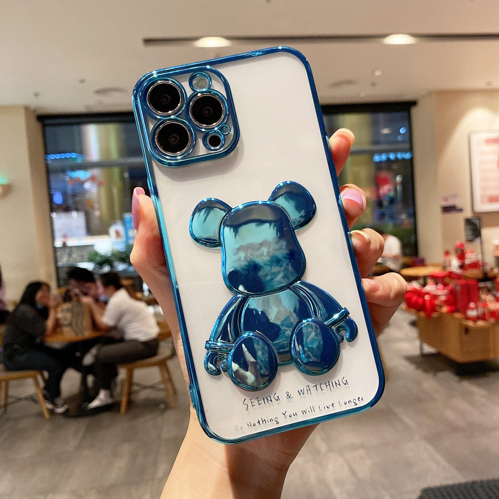 Cute Bear Plating Phone Case Transparent Silicone Lens Protection Cover