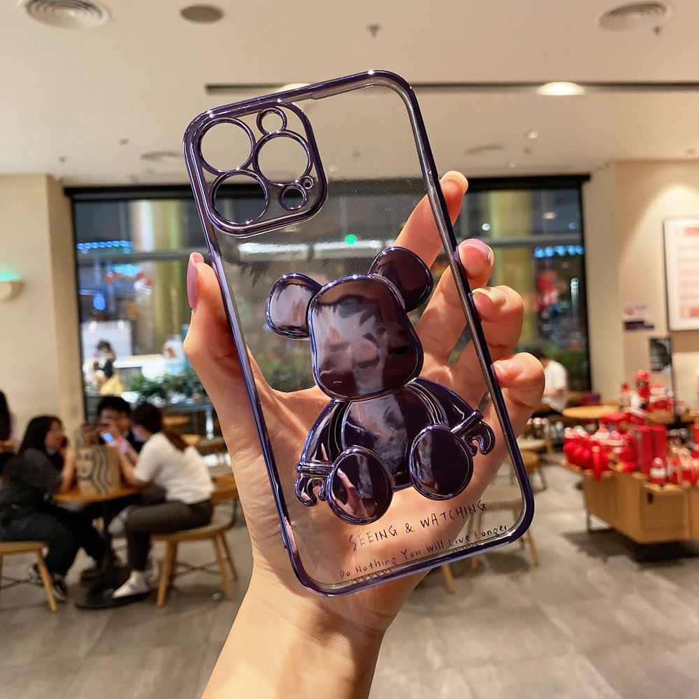 Cute Bear Plating Phone Case Transparent Silicone Lens Protection Cover