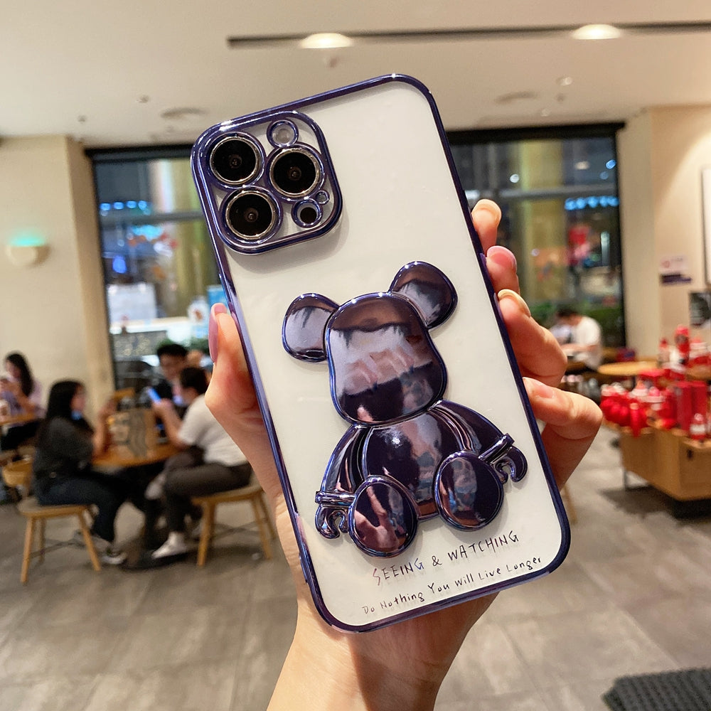 Cute Bear Plating Phone Case Transparent Silicone Lens Protection Cover