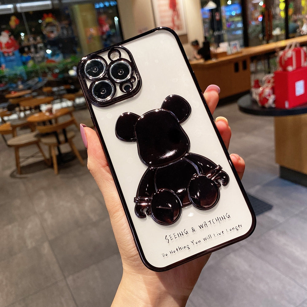 Cute Bear Plating Phone Case Transparent Silicone Lens Protection Cover