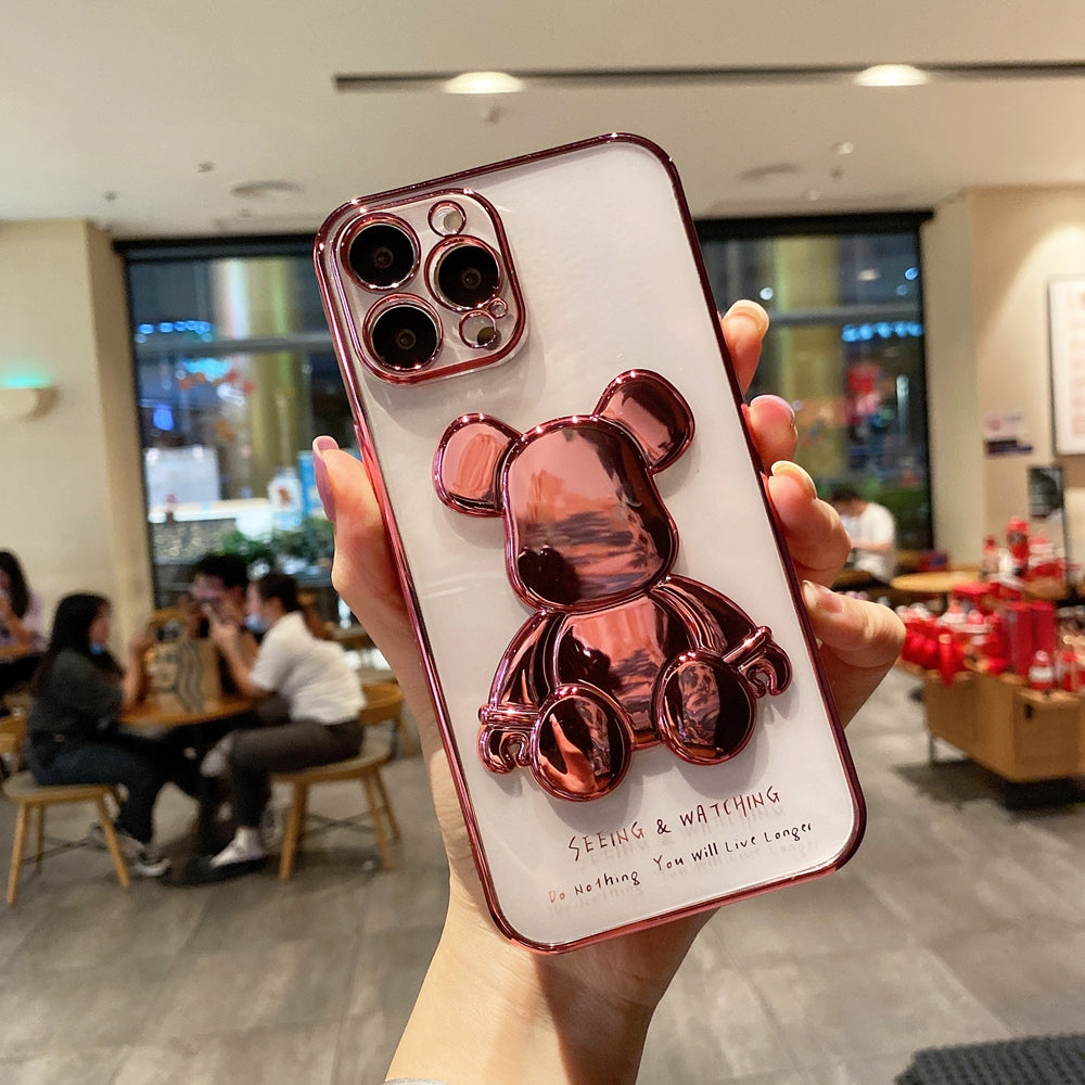 Cute Bear Plating Phone Case Transparent Silicone Lens Protection Cover