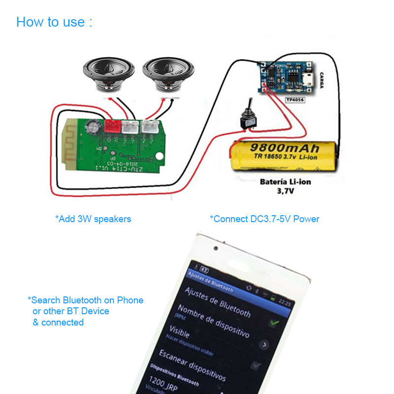 DC3.7-5V Wireless Bluetooth 4.2 Audio Receiver Board Sound Module 3W Amplifier Board DIY Bluetooth