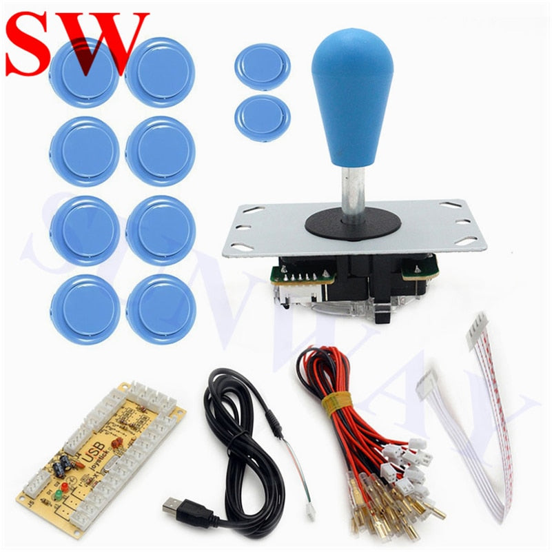 DIY Arcade Joystick Kit 5Pin Joystick Cable 24mm/30mm Buttons USB Encoder Oval ball top joystick 7