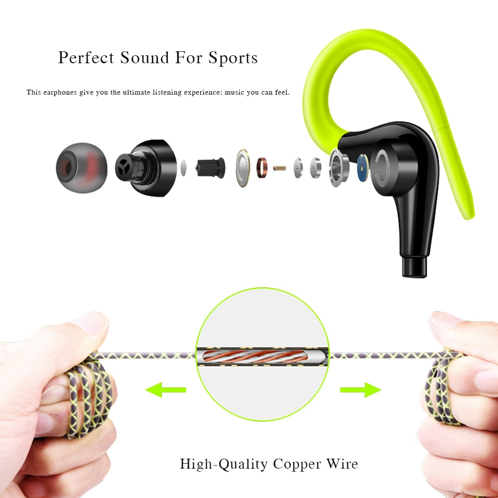 Sport Earphones with Mic | 3.5mm Sweatproof Stereo Headset for Running & Gym