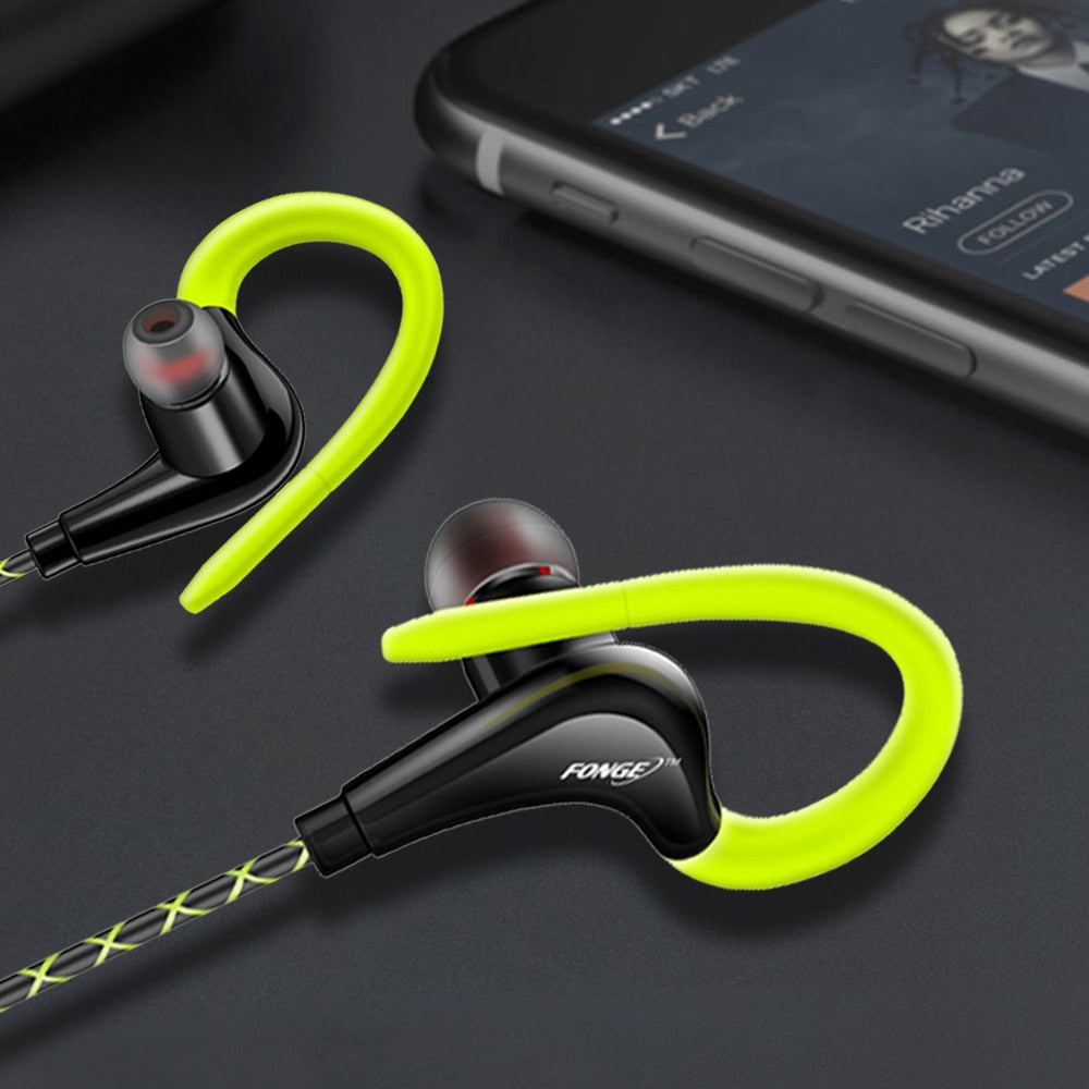 Sport Earphones with Mic | 3.5mm Sweatproof Stereo Headset for Running & Gym