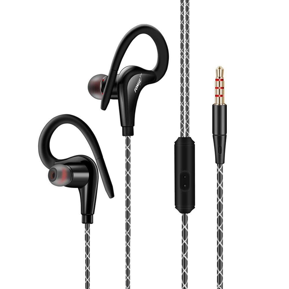 Sport Earphones with Mic | 3.5mm Sweatproof Stereo Headset for Running & Gym