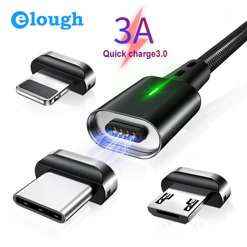 Elough Quick Magnetic Charger 3.0 4.0 Micro USB Cable for iPhone Samsung Xiaomi Fast Magnetic