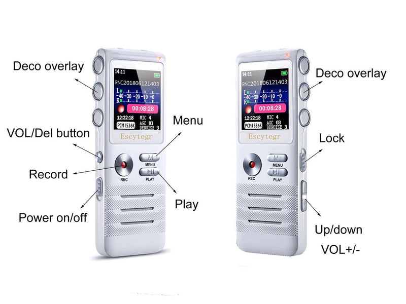 Escytegr DN006 Double Microphone Noise Reduction Recording 16GB Audio Voice Recorder Pen Music