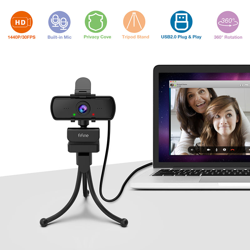 1440p Full HD PC Webcam with Microphone, Tripod, for USB Desktop & Laptop