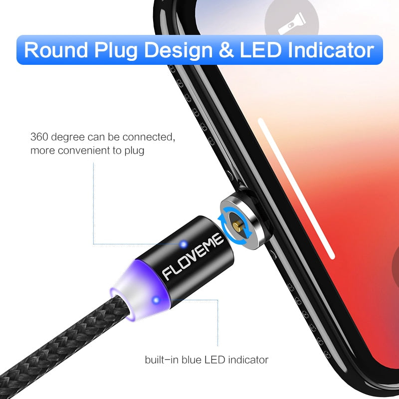 FLOVEME 1M Magnetic Charge Cable Micro USB Cable For iPhone 11 Pro Max XR Magnet Charger USB Type