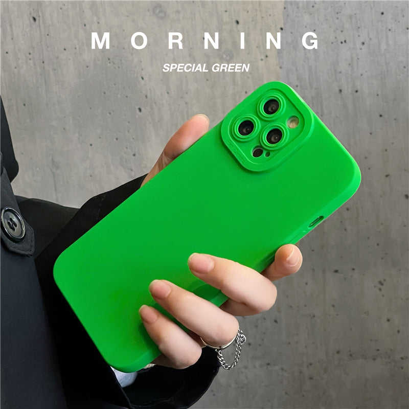 Fashion Bright Green Soft Silicone Phone Case Candy Colour Tide Matte Cover