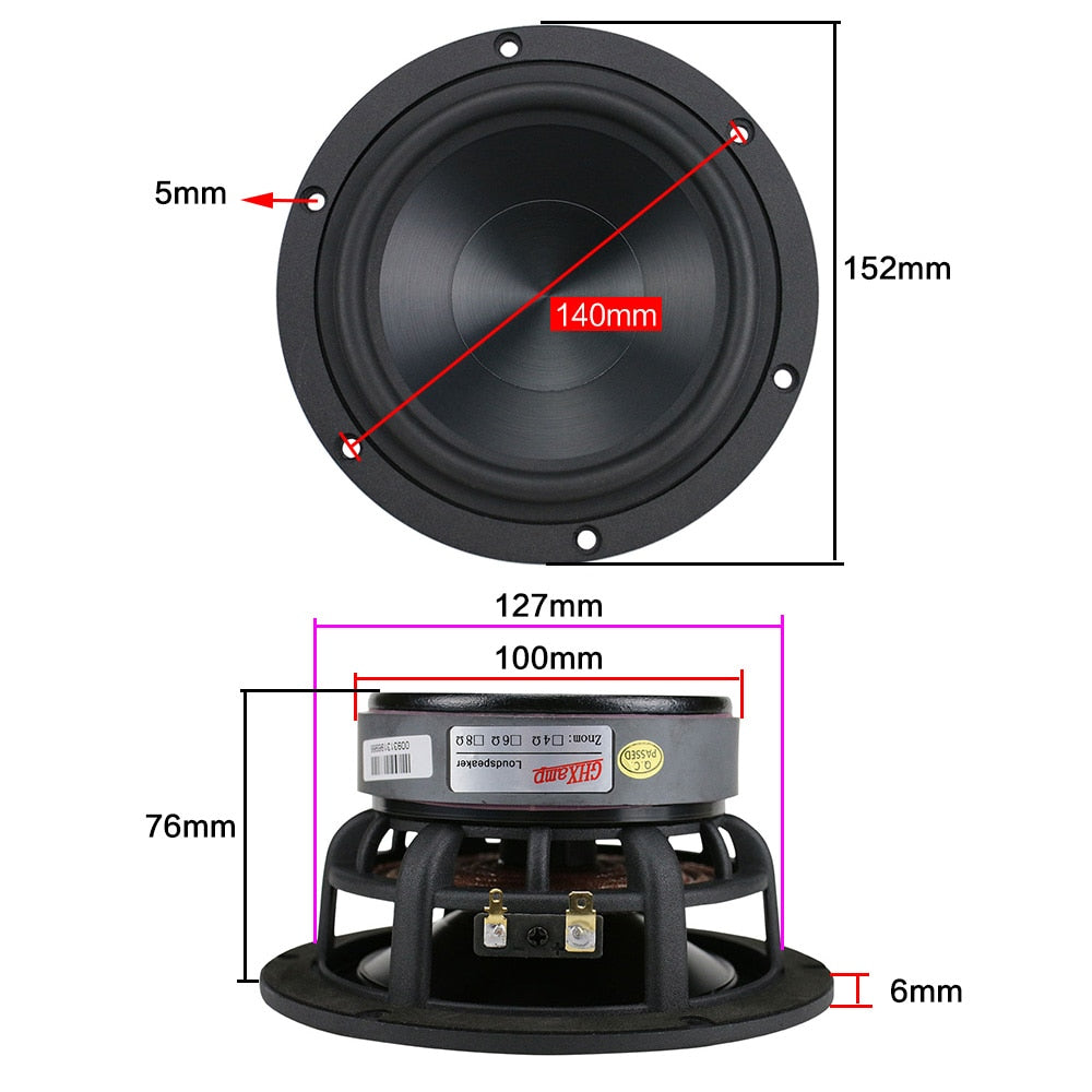 GHXAMP 5.25 Inch Bass Speaker 60W Woofer Unit HiFi Aluminum Ceramic Black Diamond Cast Booksheft