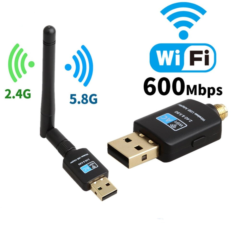 USB Wifi Adapter 2.4GHz+5.8GHz Wi-fi Receiver High Speed 600Mbps Wi-fi Antenna Wireless PC Network