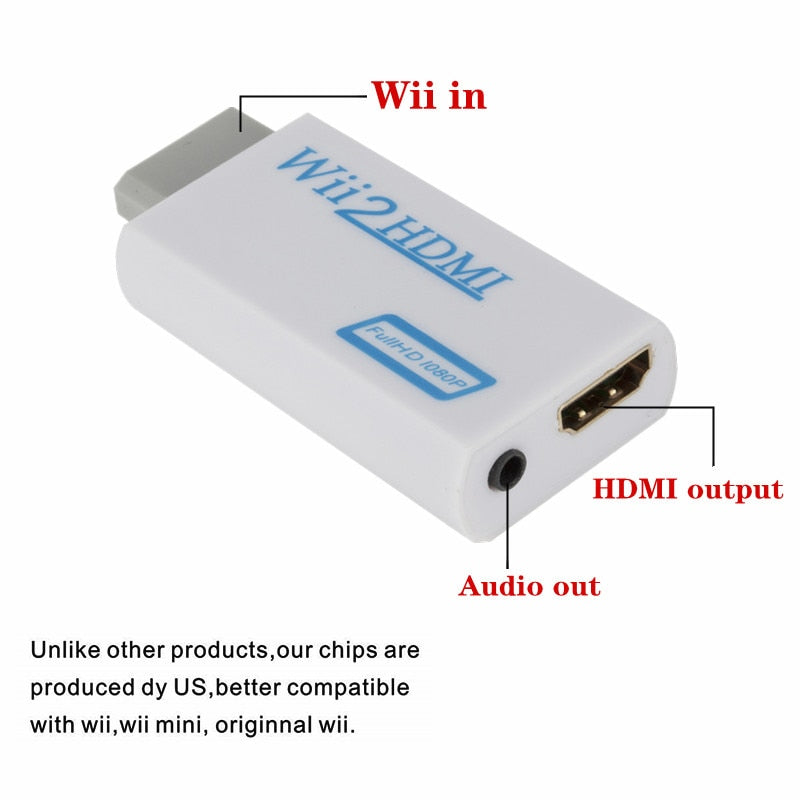 WII to HDMI Converter Full HD 1080P WII to HDMI Wii 2 HDMI Converter 3.5mm Audio for PC HDTV