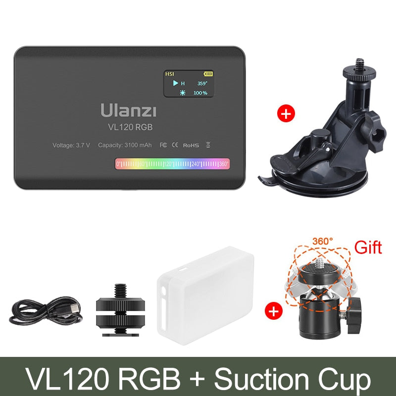 Ulanzi VL120 RGB LED Video Light Camera Light Full Color Rechargeable 3100mAh Dimmable 2500-9000K