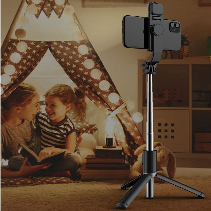 Wireless Bluetooth Selfie Stick Foldable and Mini Tripod with Fill Light Shutter Remote Control