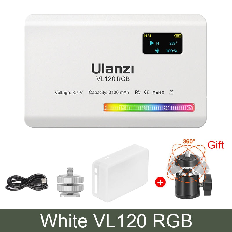 Ulanzi VL120 RGB LED Video Light Camera Light Full Color Rechargeable 3100mAh Dimmable 2500-9000K