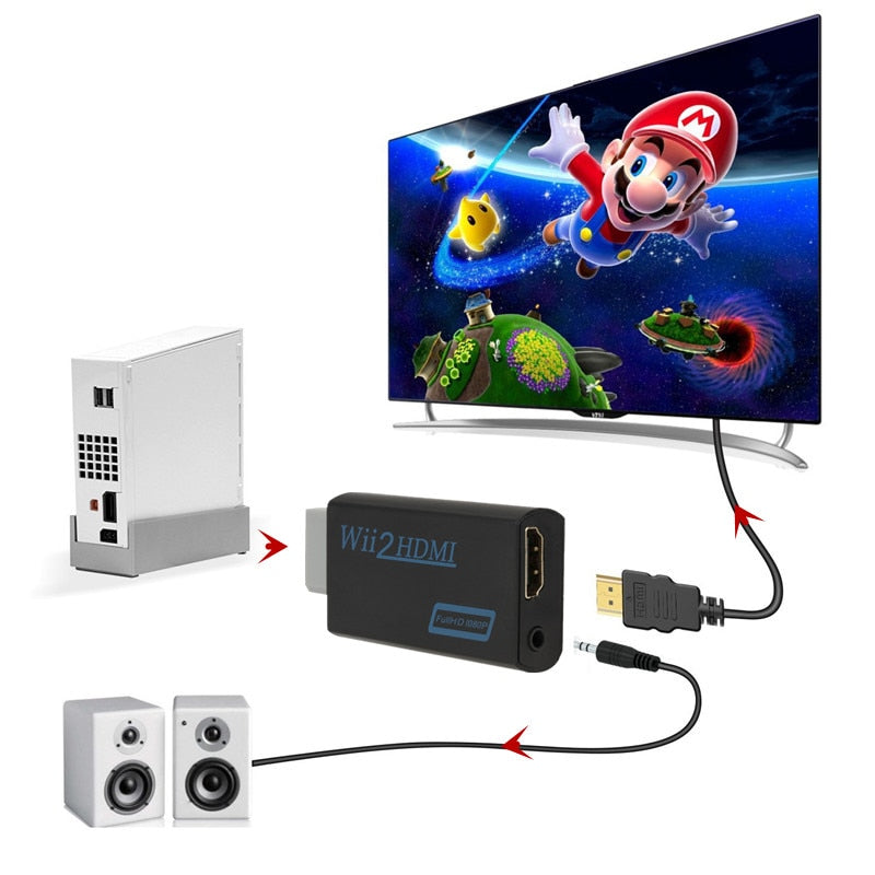 WII to HDMI Converter Full HD 1080P WII to HDMI Wii 2 HDMI Converter 3.5mm Audio for PC HDTV