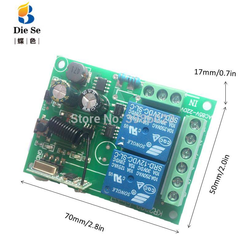 433MHz Universal Wireless Remote Control AC 85V 220V 2CH Relay Receiver Module for Garage door