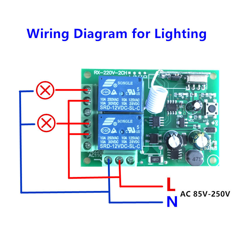 433Mhz Universal Wireless Remote Control Switch AC 85V ~ 250V 110V 220V 2CH Relay Receiver Module