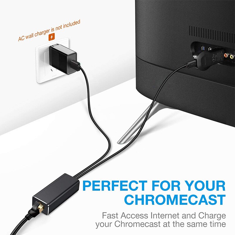 Ethernet Network Card Adapter Micro USB Power to RJ45 10/100Mbps for Fire TV Stick Chromecast Google