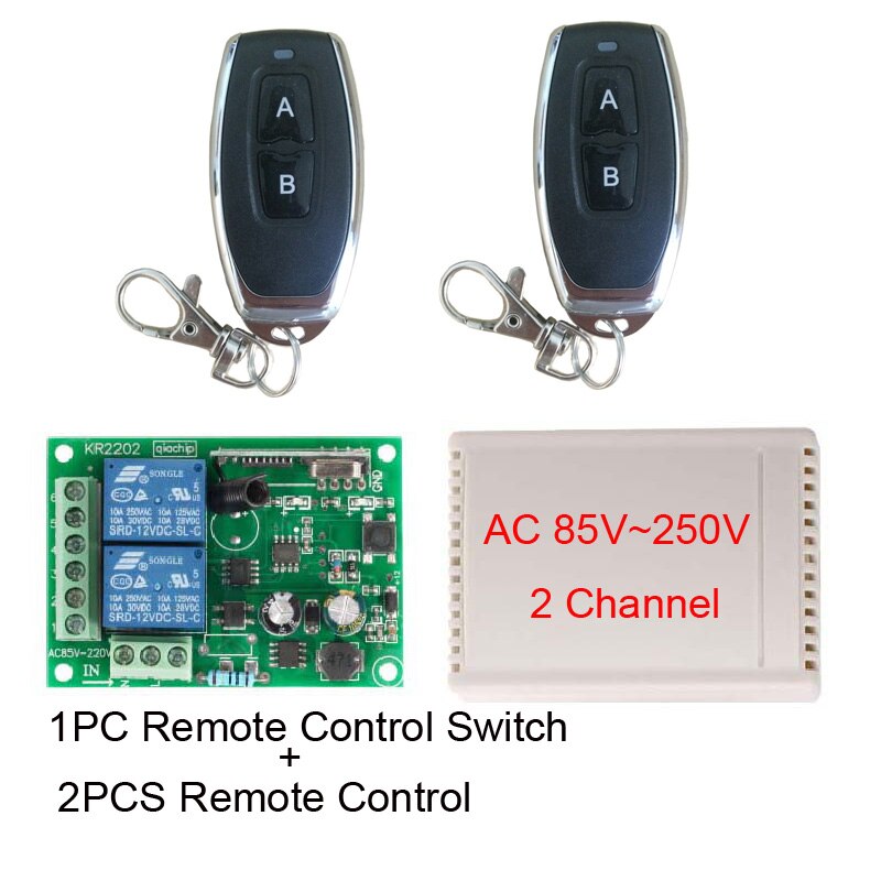 433MHz Universal Wireless Remote Control AC 85V 220V 2CH Relay Receiver Module for Garage door