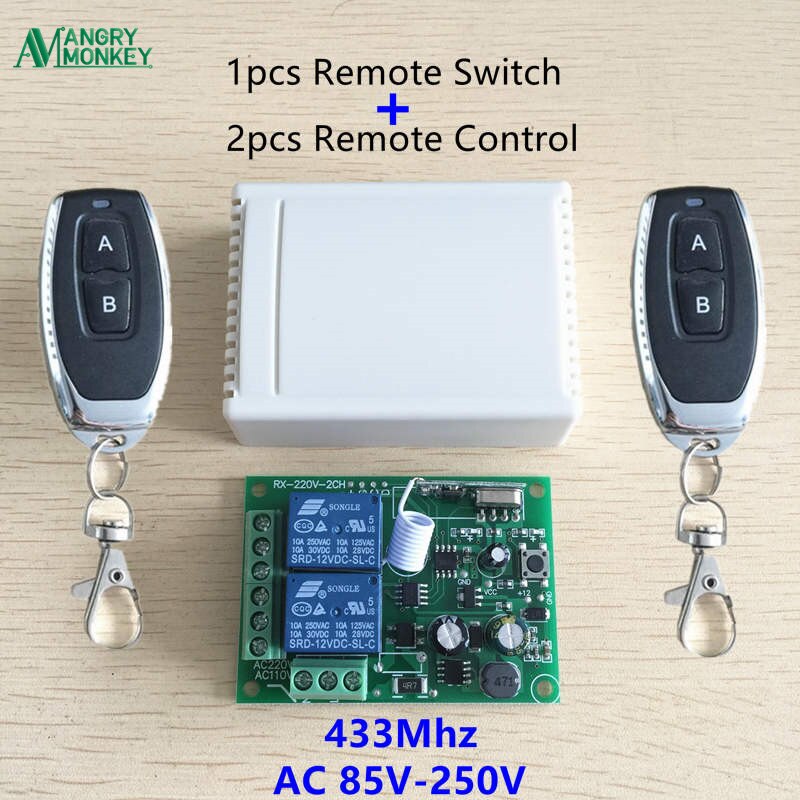 433Mhz Universal Wireless Remote Control Switch AC 250V 110V 220V 2CH Relay Receiver Module and 5pcs