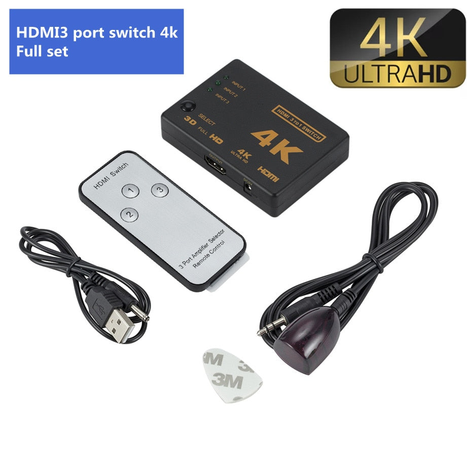 4K* 2K 3D Mini 3 Port HDMI-compatible Switch 1.4b 4K Switcher Splitter 1080P 3 in 1 out Port Hub