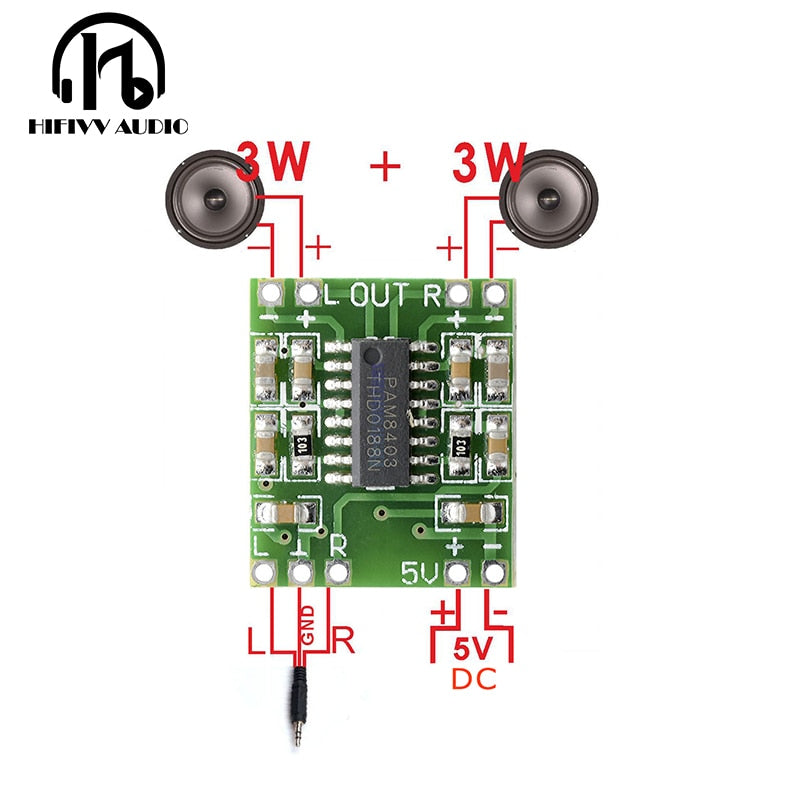 Hifivv audio 2x3W Mini Digital Power Amplifier Board for Class D Stereo Audio Amplifier Module 5V